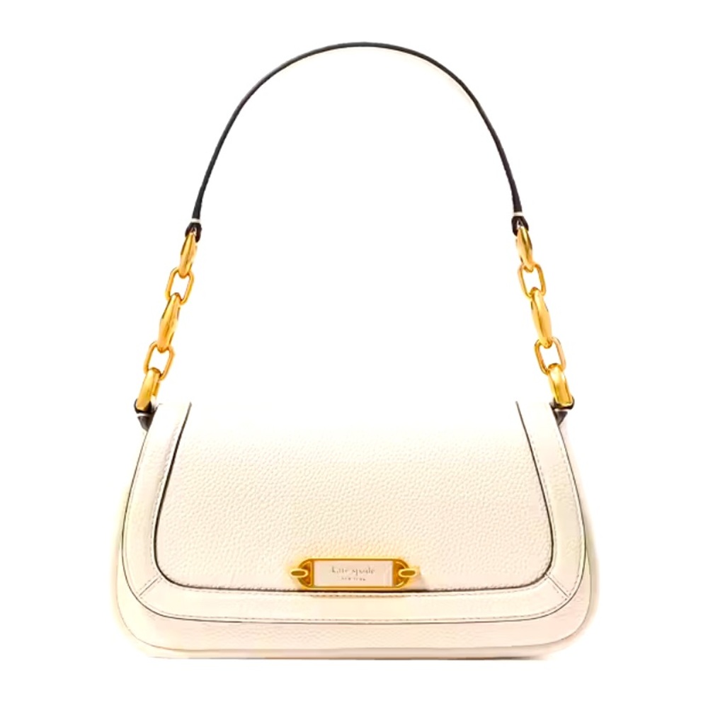 Kate Spade white Gramercy pebbled small flap Shoulder Bag with Gold Accents
